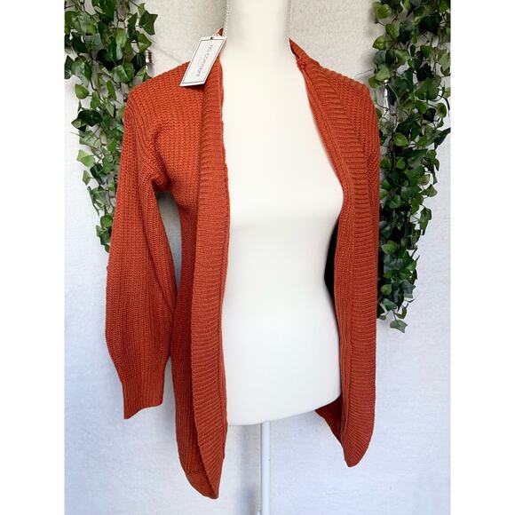 NWT No Comment 100% Acrylic Yarn Orange Cardigan Sweater Women's Small - Picture 1 of 9